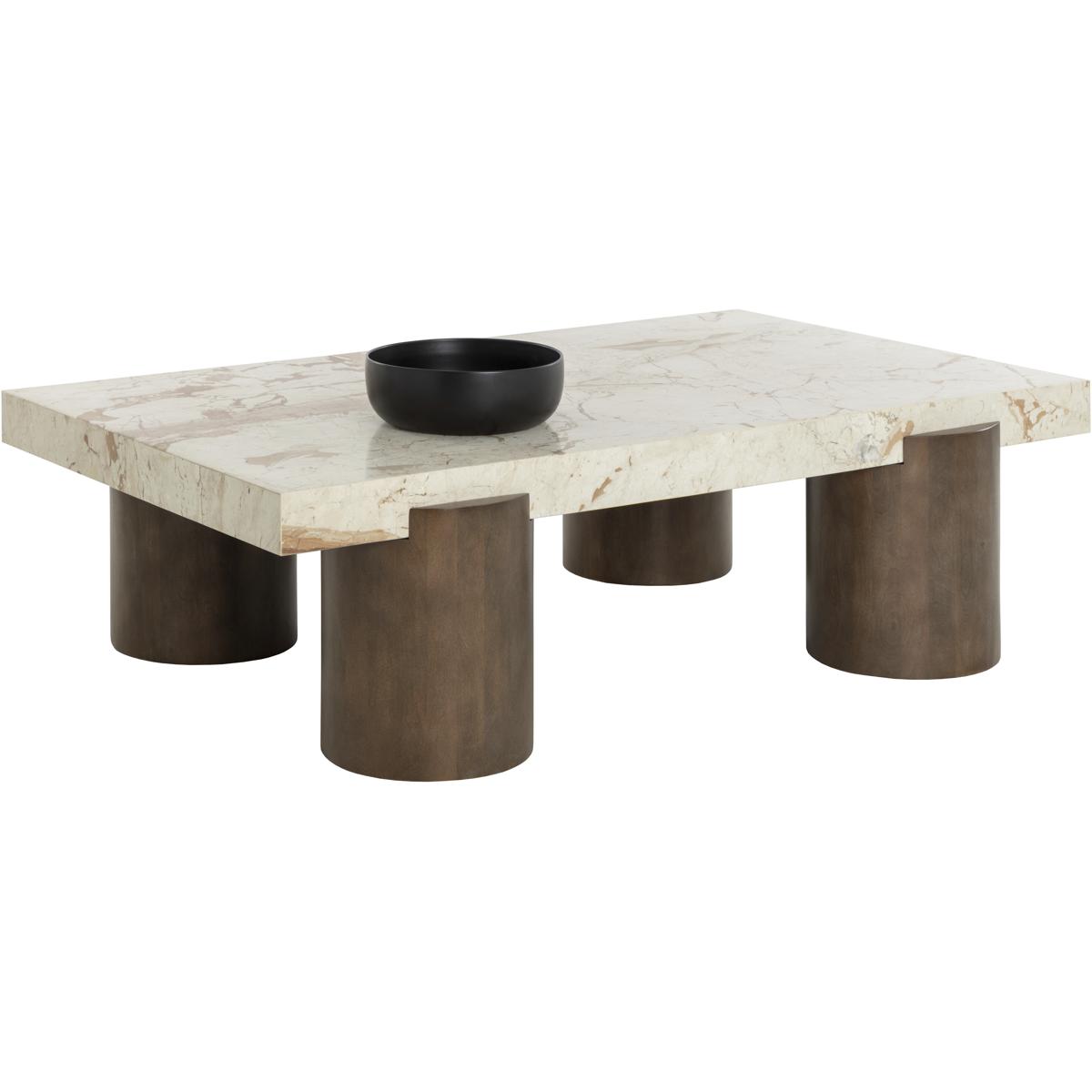 Philippa Modern Classic Cream Marble Brown Mango Wood Rectangular Coffee Table